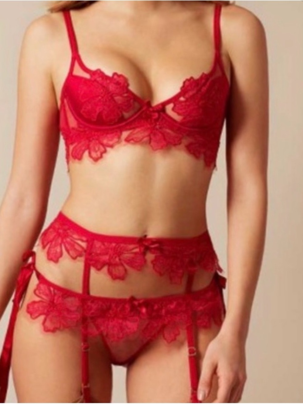 Seraphina Agent Provocateur Red Lace 3-Piece Lingerie Set